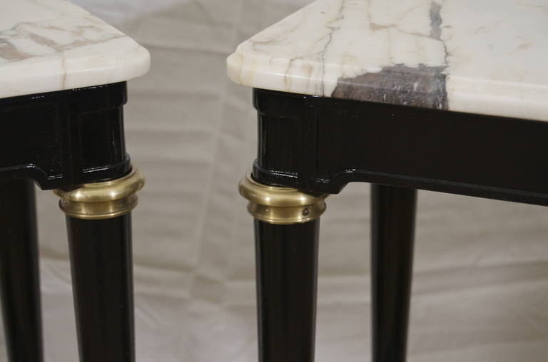 Two-Tier Directoire Style Side Tables with Black Lacquer and Brass 2