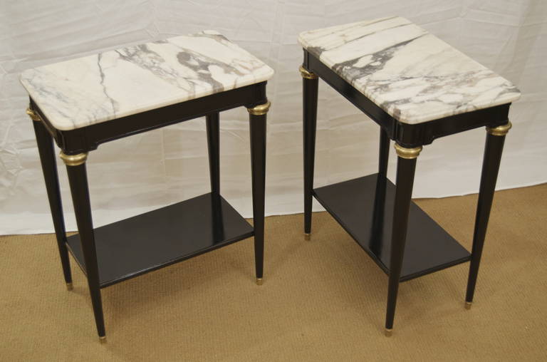 Two-Tier Directoire Style Side Tables with Black Lacquer and Brass In Excellent Condition In Stamford, CT