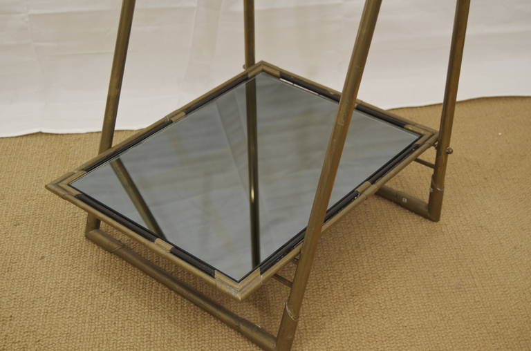 Mid-Century Modern Italian Bronze End Table with Black Mirror Glass