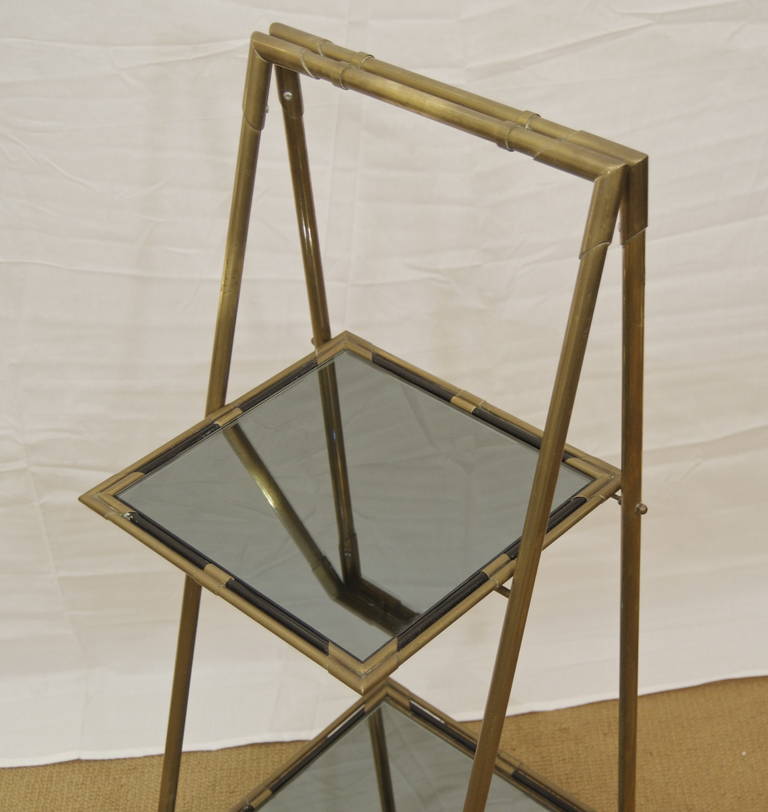 Mid-20th Century Italian Bronze End Table with Black Mirror Glass