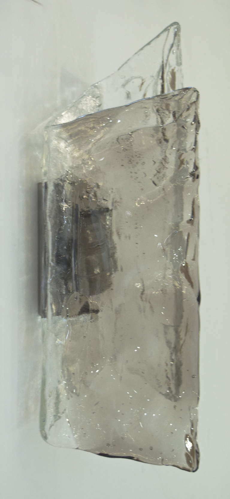 20th Century Pair of Kalmar Angular Smoke Glass Sconces