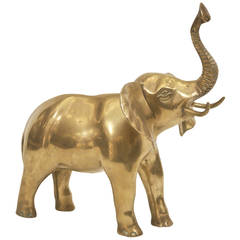 Elegant Large Brass Elephant with Roaring Trunk