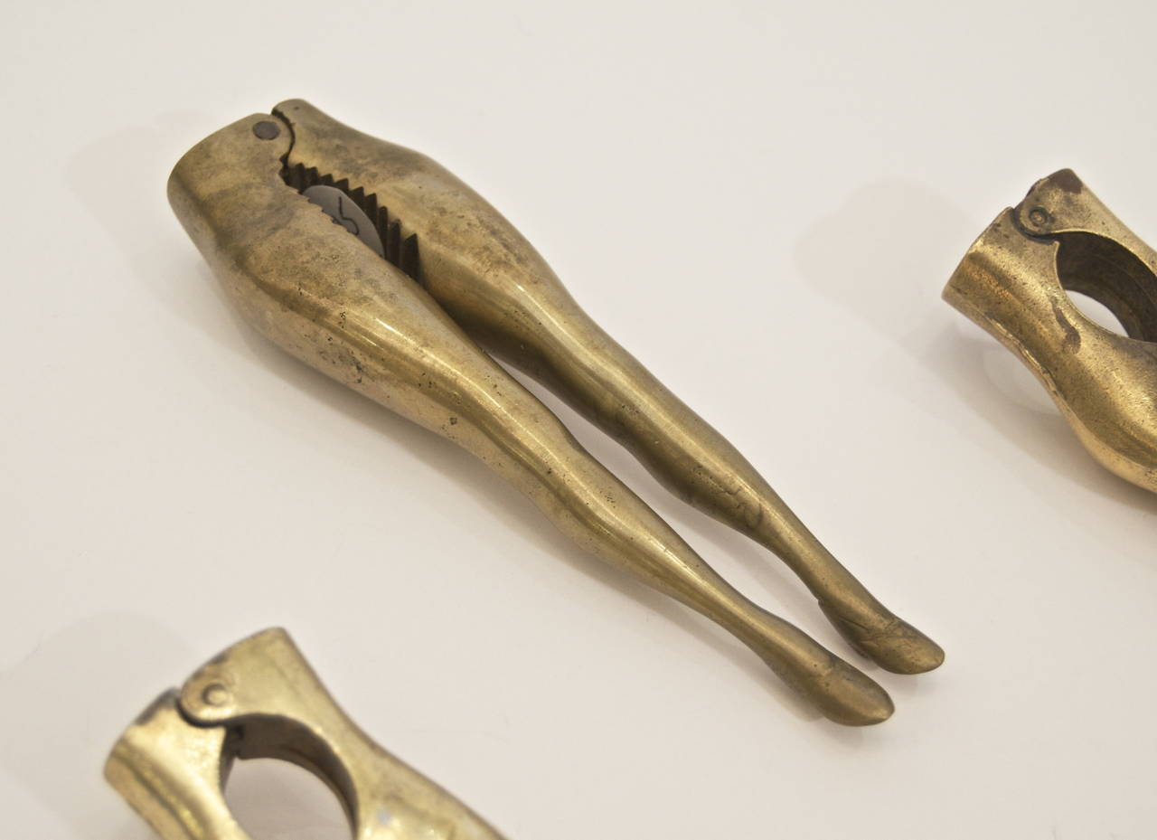 Elegant Brass Lady Leg Nutcrackers In Excellent Condition In Stamford, CT