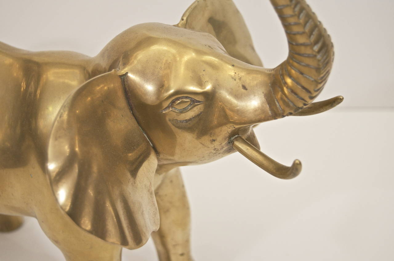 Elegant Large Brass Elephant with Roaring Trunk In Excellent Condition For Sale In Stamford, CT