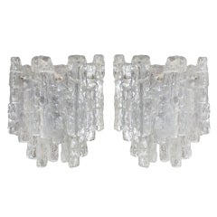 Grand Scale 5 Panel Pair of Kalmar Ice Glass Sconces