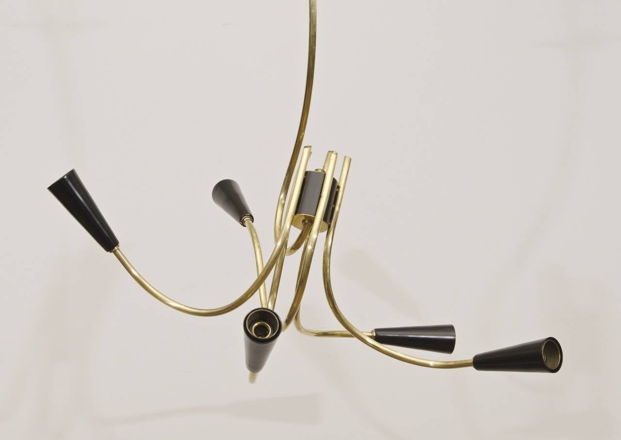 Italian Unusual Abstract Free-Form Brass and Black Enamel Chandelier For Sale