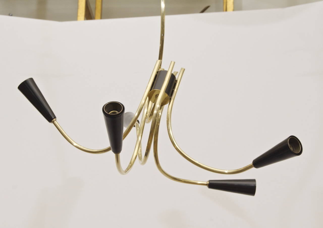 Mid-20th Century Unusual Abstract Free-Form Brass and Black Enamel Chandelier For Sale