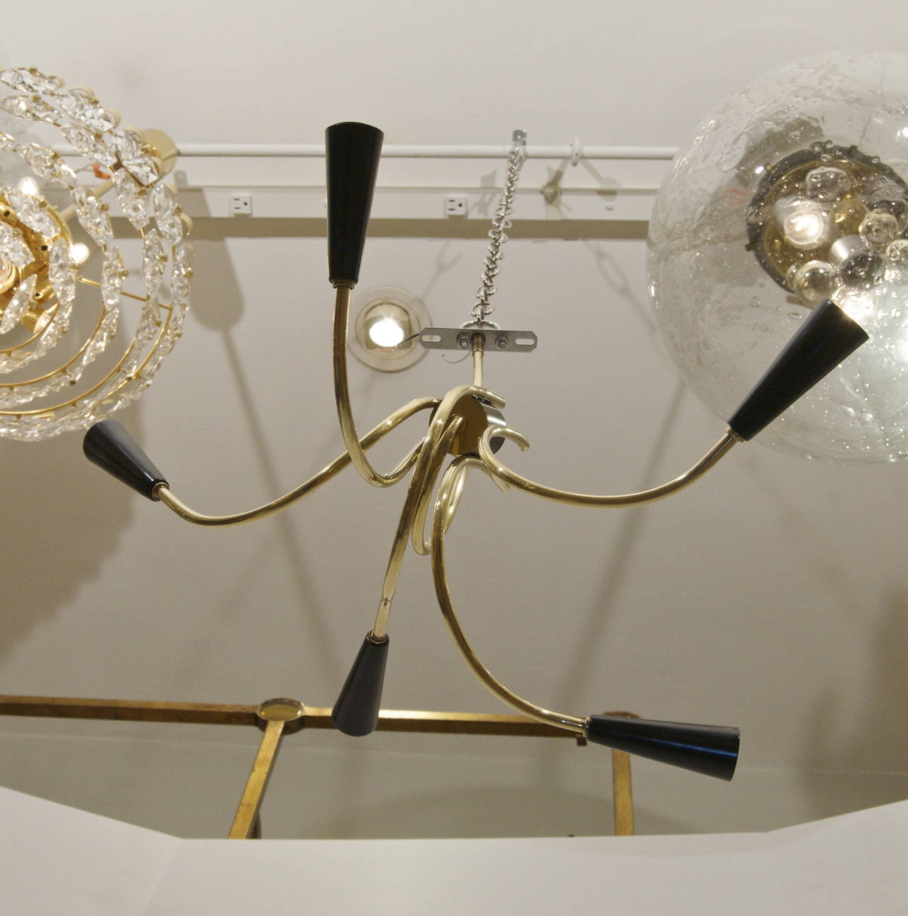 Unusual Abstract Free-Form Brass and Black Enamel Chandelier For Sale 3