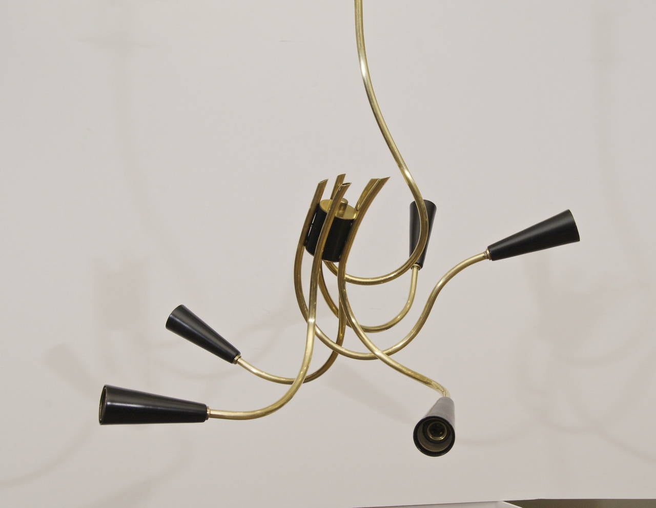 Unusual Abstract Free-Form Brass and Black Enamel Chandelier In Excellent Condition For Sale In Stamford, CT