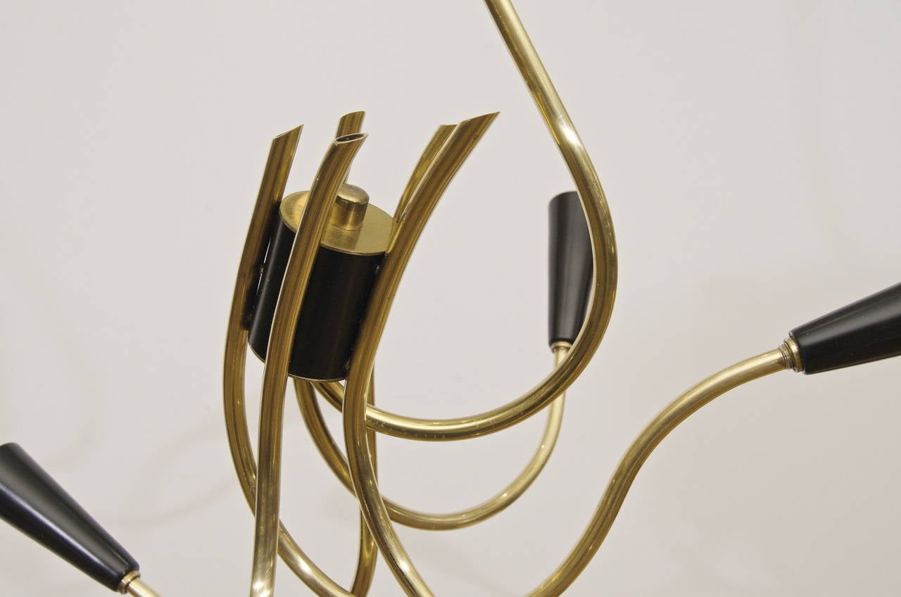 Unusual Abstract Free-Form Brass and Black Enamel Chandelier For Sale 5
