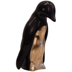 Vintage Black Enamel and Brass Penguin