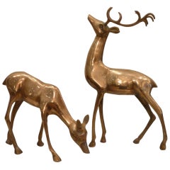 Vintage Large Set of Brass Deer