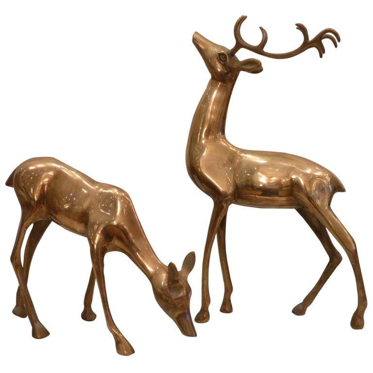 Large Set of Brass Deer at 1stDibs