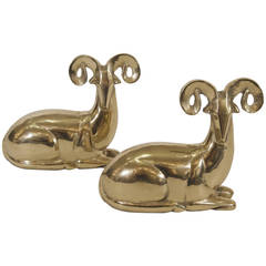 Pair of Art Deco Style Brass Rams