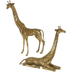 Elegant Pair of Large Brass Giraffes Sculptures