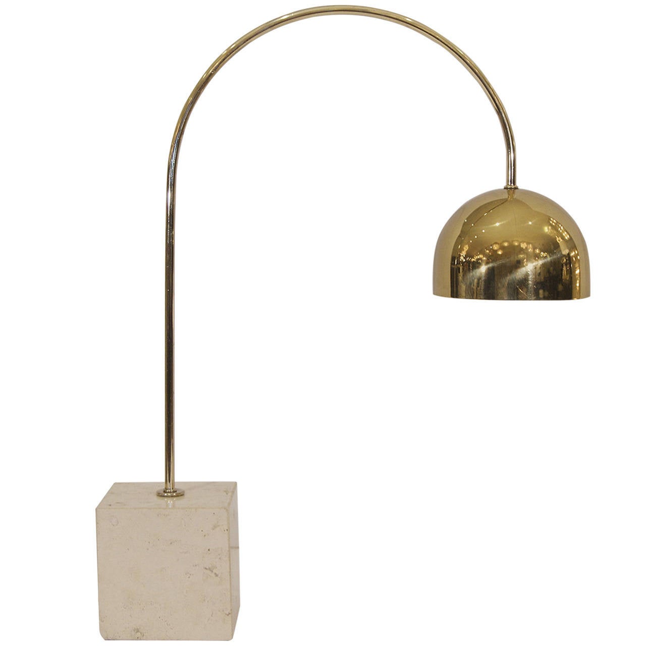Guzzini Brass Arc Table Lamp with Travertine Base at 1stDibs