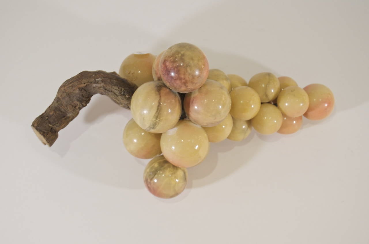 Mid-20th Century Well-Formed Stone Grapes with Wood Stem
