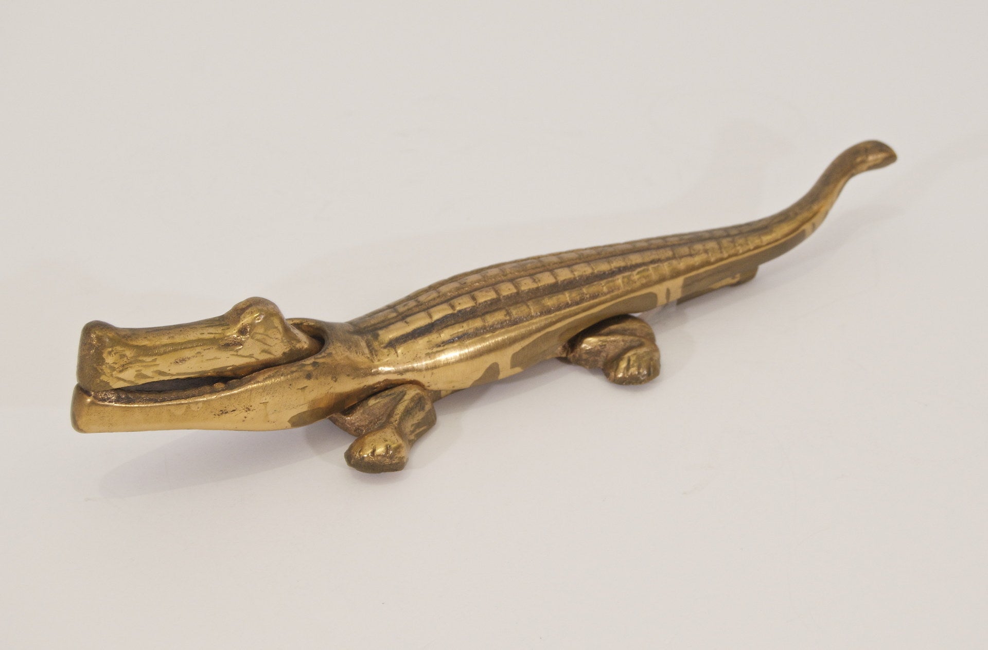 Large Brass Plated Alligator Nutcracker