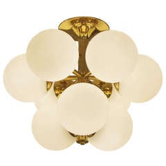 Kaiser Brass Chandelier with 9 Opal Glass Globes Kaiser Brass Chandelier with 9 Opal Glass Globes