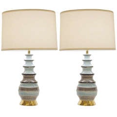 Pair of Scalloped Table Lamps with Striated Finish Pair of Scalloped Table Lamps with Striated Finish