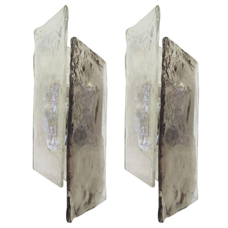 Pair of Kalmar Angular Smoke Glass Sconces
