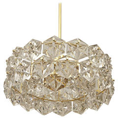 Elegant Kinkeldey Gold Plate Hexagonal Crystal Chandelier