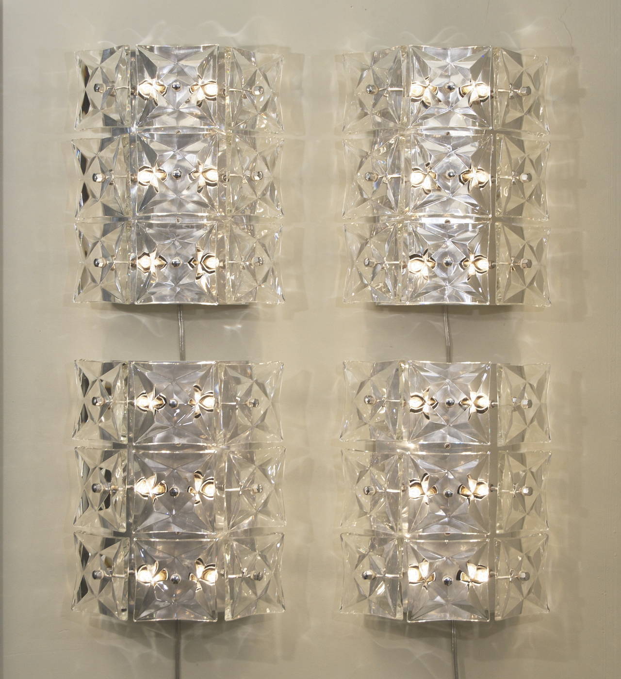 Pair of Massive Kinkeldey Square Crystal Sconces For Sale at 1stdibs
