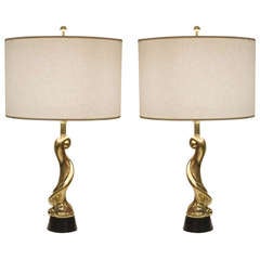 Pair of Organic Mutual Sunset Table Lamps in Brass