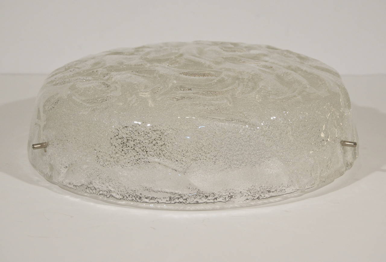 Mid-Century Modern Heavy Swirl Pattern RZB Leuchten Ice Glass Flush Mount