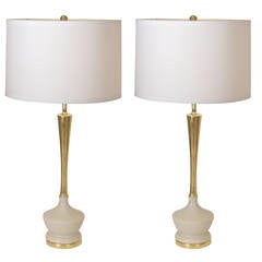 Elegant Pair of Cream Ceramic and Gilt Table Lamps