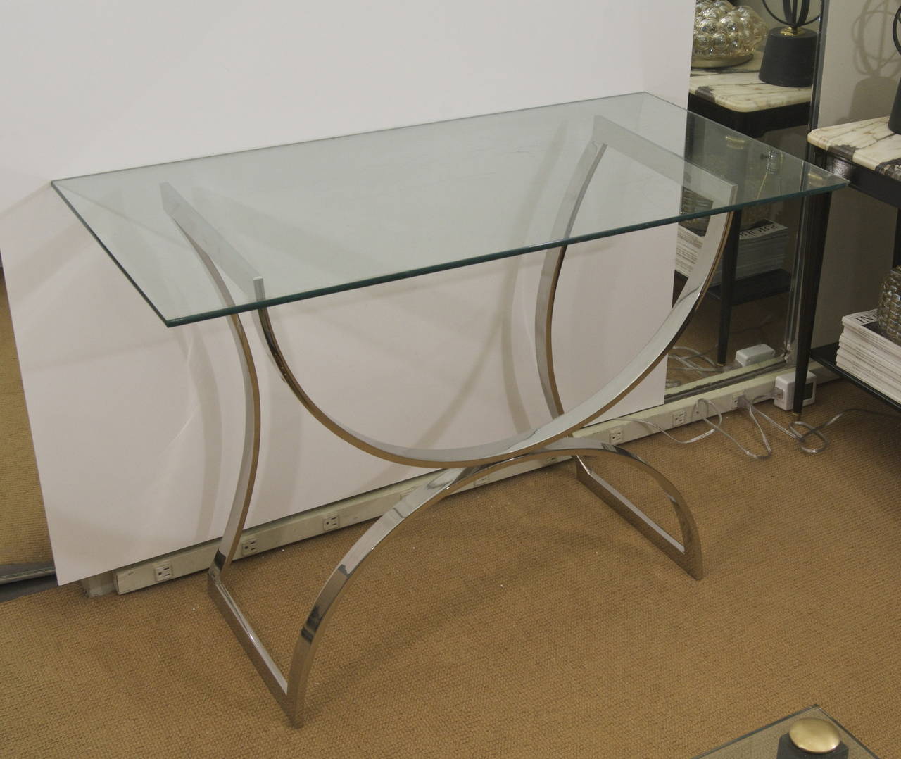 Mid-Century Modern Desk/Console with Arched Chrome Base