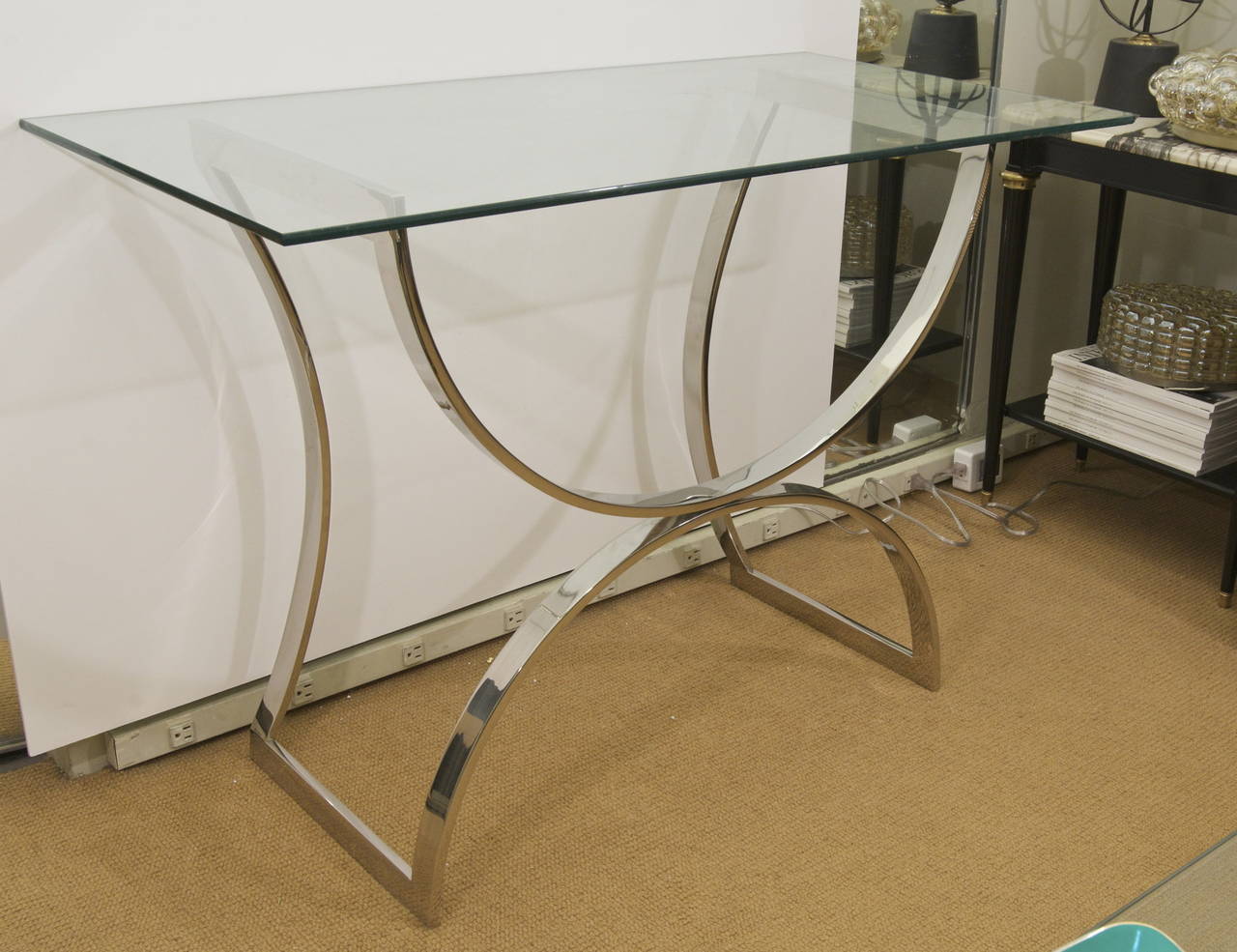 American Desk/Console with Arched Chrome Base