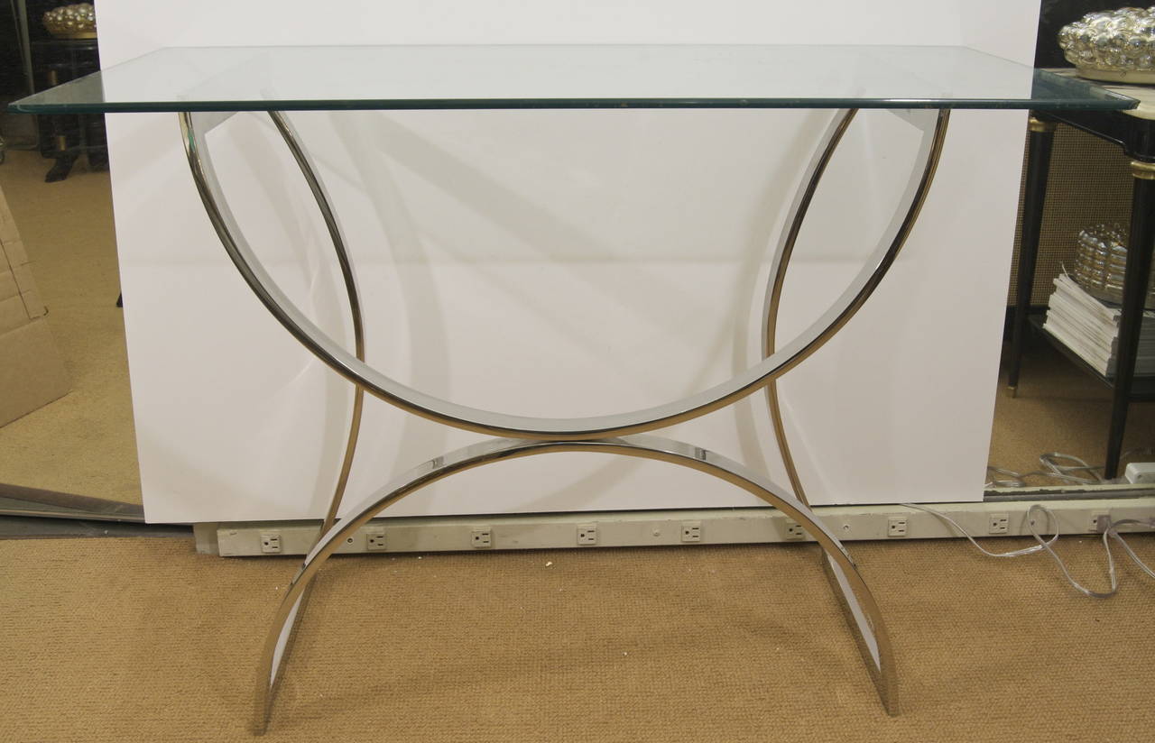 Desk/Console with Arched Chrome Base In Excellent Condition In Stamford, CT