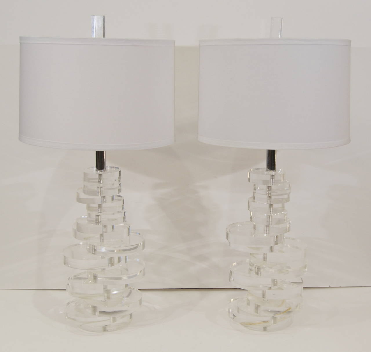 Mid-Century Modern Substantial Marlee Stacked Lucite Disc Table Lamps