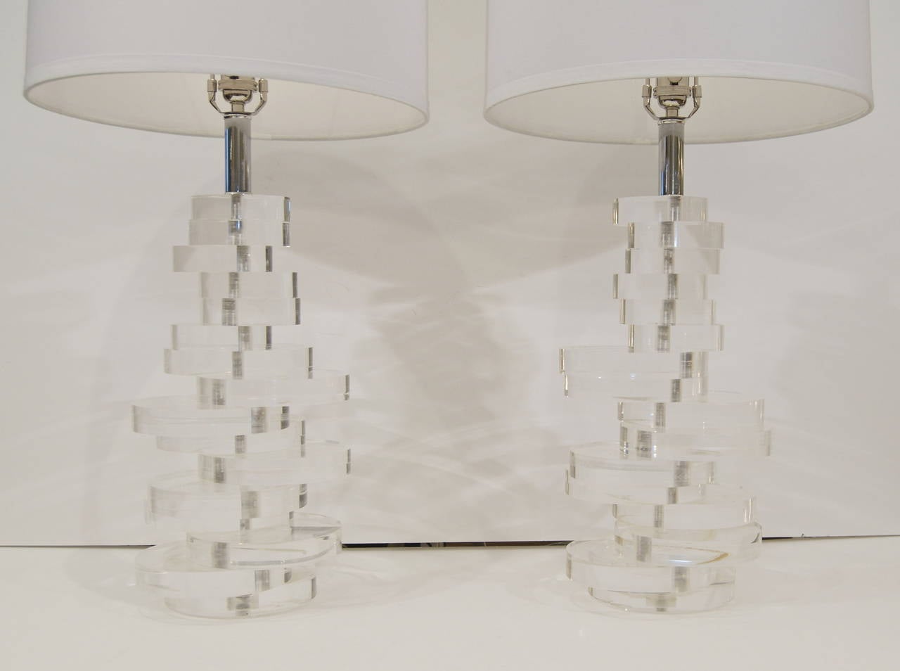 American Substantial Marlee Stacked Lucite Disc Table Lamps