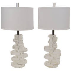Substantial Marlee Stacked Lucite Disc Table Lamps