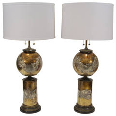 Églomisé and Decoupage Gilt Glass Table Lamps