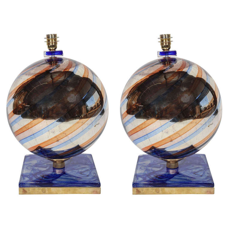 Eglosmisé Murano Glass Lamps, Pair For Sale