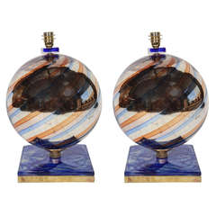 Eglosmisé Murano Glass Lamps, Pair