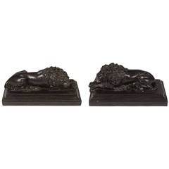 Antique Pair of Continental Bronze Lions