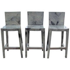 Set of Five Karl Springer Grey Lacquered Goatskin Bar Stools 11