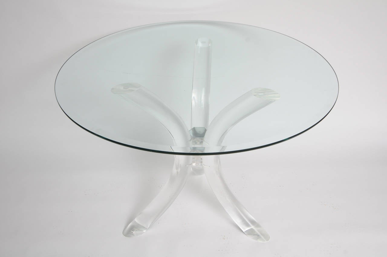 Thick Tube Lucite Table Base and Glass Top