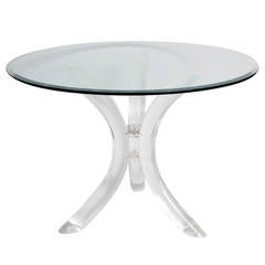 Thick Tube Lucite Table Base and Glass Top