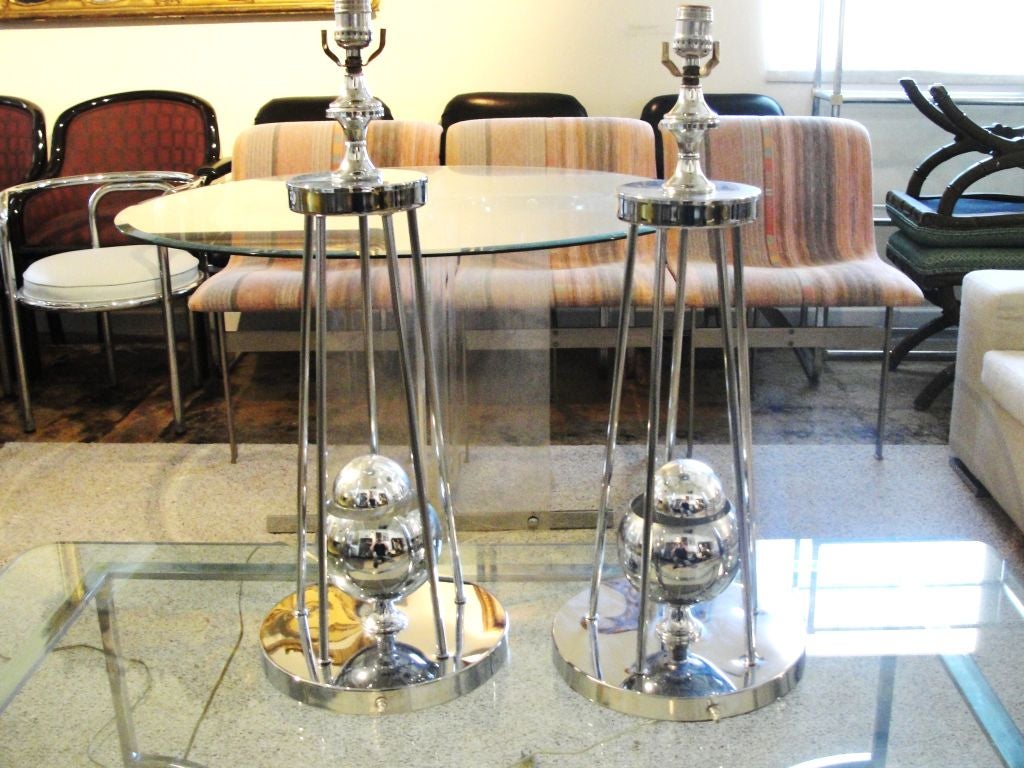 Pair of Futuristic Chromed Table Lamps