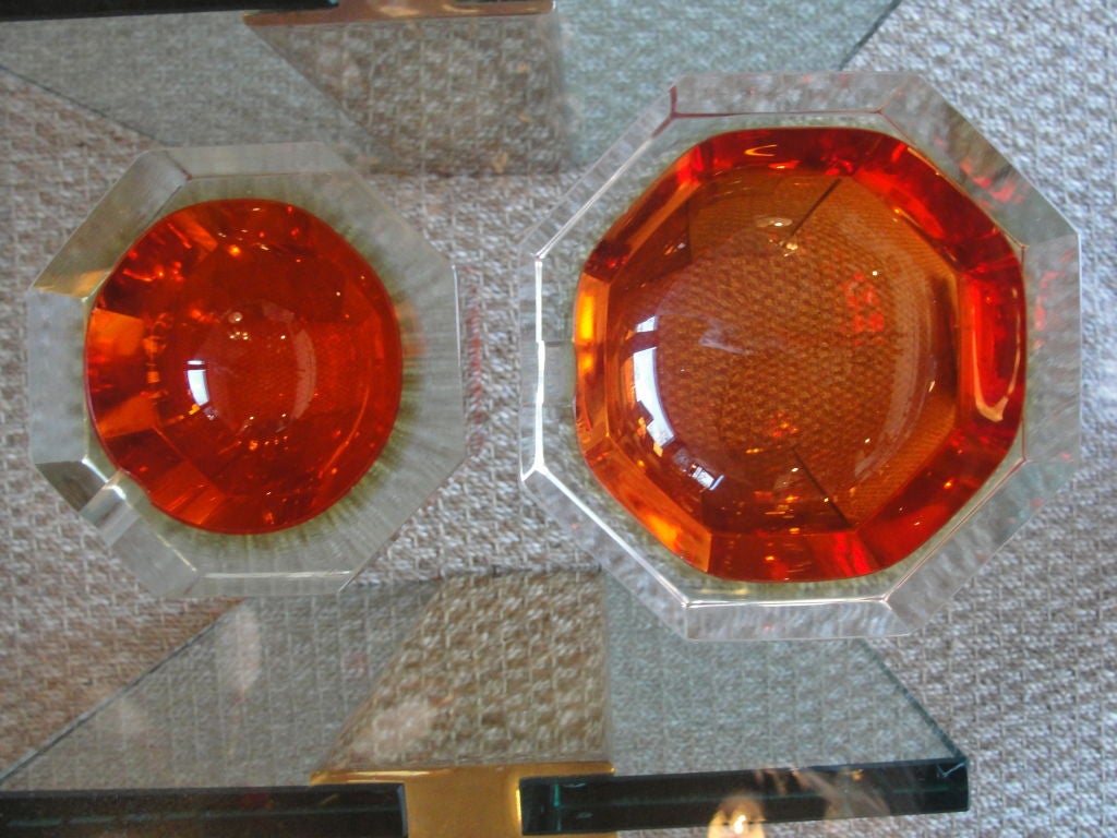 Italian Two Amazing Octogonal Murano Glass Bowls/Ashtrays