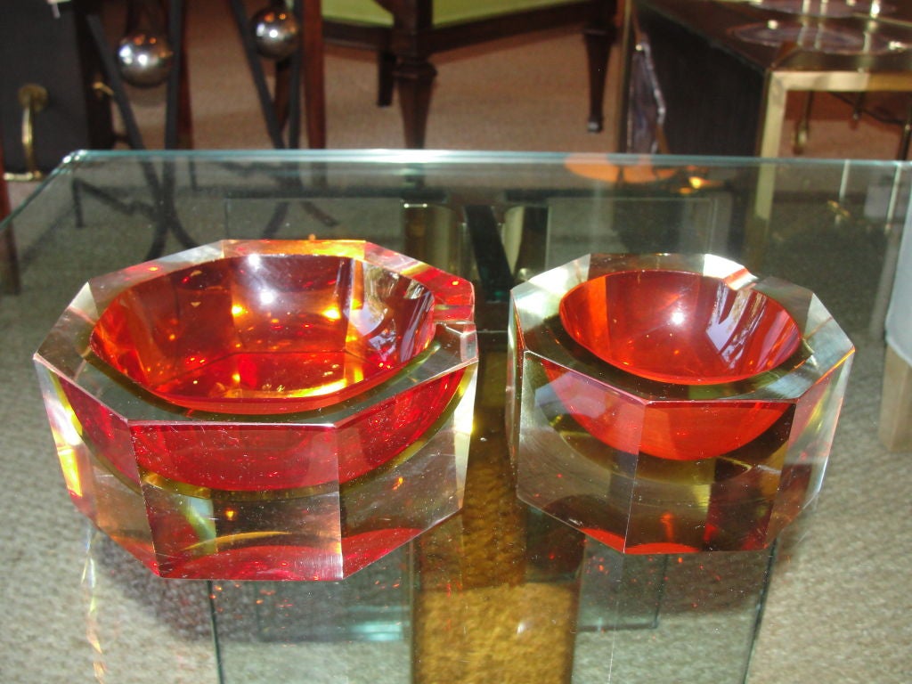 Mid-20th Century Two Amazing Octogonal Murano Glass Bowls/Ashtrays