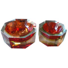 Two Amazing Octogonal Murano Glass Bowls/Ashtrays