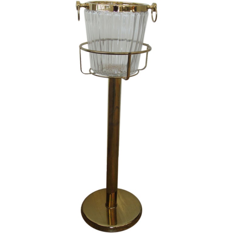Elegant Glass and Brass Champagne Cooler on Stand