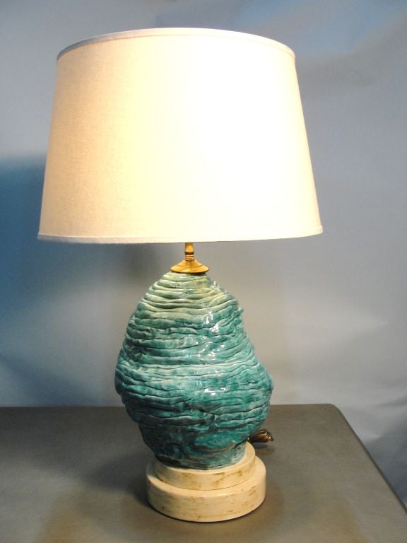 Pair of Turquoise Glazed Ceramic Beehive Lamps