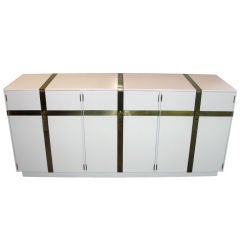 White Lacquered Cabinet w/ Brass Belt Strap Details
